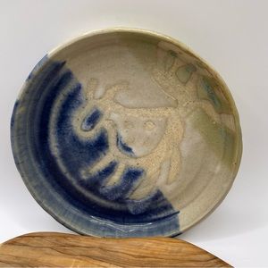 Studio Art Stoneware Pottery Dish with Goat Design
